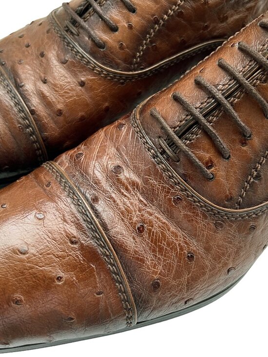 $4000 Gucci Mens Genuine Ostrich Quill Brown Dress Shoes Oxfords US 8 /UK 7 / 41